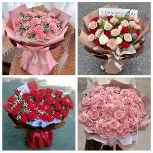 送咸宁市崇阳县通山县赤壁市同城鲜花店订38妇女节康乃馨百合花束