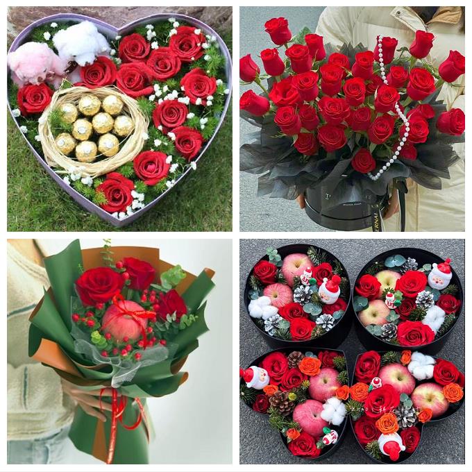 上海市奉贤区南桥奉城庄行镇同城鲜花店送女友平安夜圣诞玫瑰礼盒