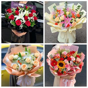 送鸡西市鸡东县虎林市密山市鲜花店同城配送朋友生日玫瑰百合花束