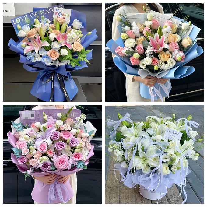 广州市白云黄埔区番禺花都区鲜花店同城配送朋友生日玫瑰百合花束