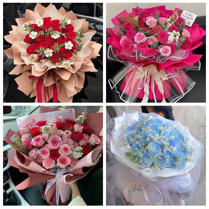 送内江市市中区东兴区威远县鲜花店卡布碎冰蓝紫玫瑰花束同城配送