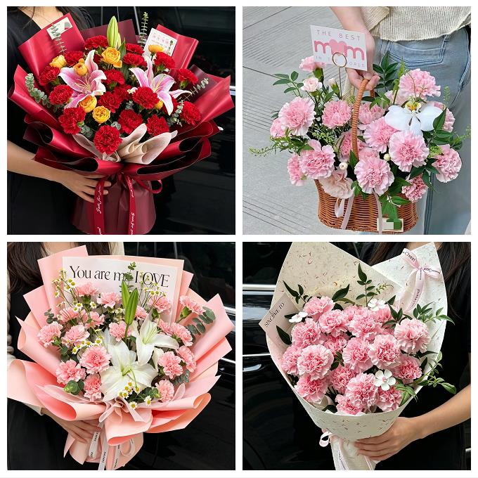 绥化市北林区望奎兰西青冈县同城鲜花店送长辈康乃馨百合生日花束