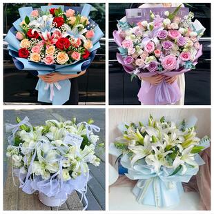 桂林市秀峰叠彩区象山七星区鲜花店同城配送朋友生日玫瑰百合花束