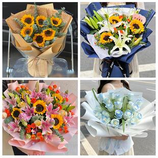 送眉山市东坡区彭山区仁寿县同城鲜花店父亲节向日葵花束男士生日