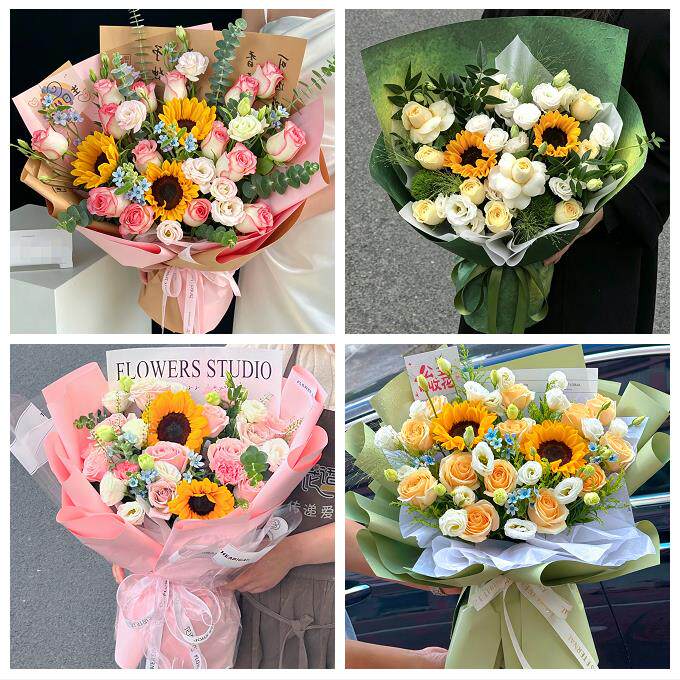 大连市中山西岗沙河口金州区同城鲜花店成人礼高考向日葵玫瑰花束
