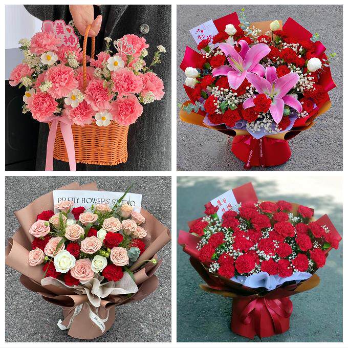 菏泽市巨野郓城县鄄城东明县同城鲜花店订38妇女节康乃馨百合花束