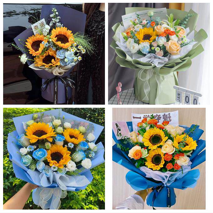 咸阳市秦都杨陵渭城区三原县同城鲜花店订玫瑰向日葵混搭生日花束