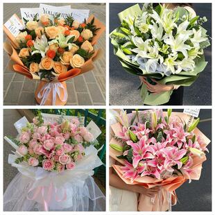 济宁市任城兖州区微山鱼台县鲜花店同城配送朋友生日玫瑰百合花束