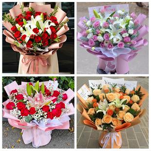 肇庆市端州鼎湖区广宁怀集县鲜花店同城配送朋友生日玫瑰百合花束