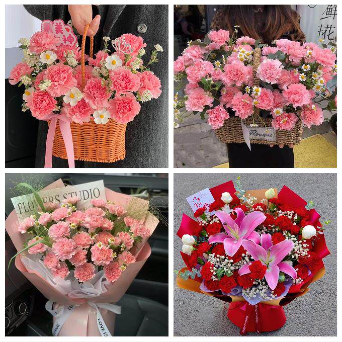 郑州市中原区二七管城金水区同城鲜花店订38妇女节康乃馨百合花束