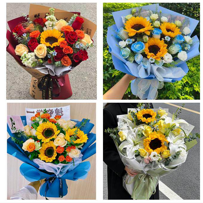 送青岛市即墨市平度市莱西市同城鲜花店订玫瑰向日葵混搭生日花束