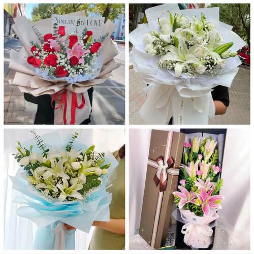 鄂尔多斯东胜康巴什区乌审旗鲜花店同城配送老婆香水百合玫瑰花束