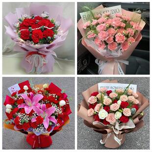 送忻州市五寨县岢岚县河曲县同城鲜花店订38妇女节康乃馨百合花束