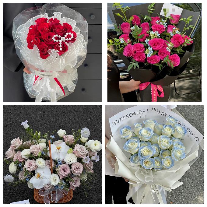 吕梁市离石区文水交城县兴县鲜花店卡布碎冰蓝紫玫瑰花束同城配送