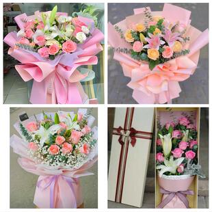 送周口市太康县鹿邑县项城市鲜花店同城配送老婆香水百合玫瑰花束