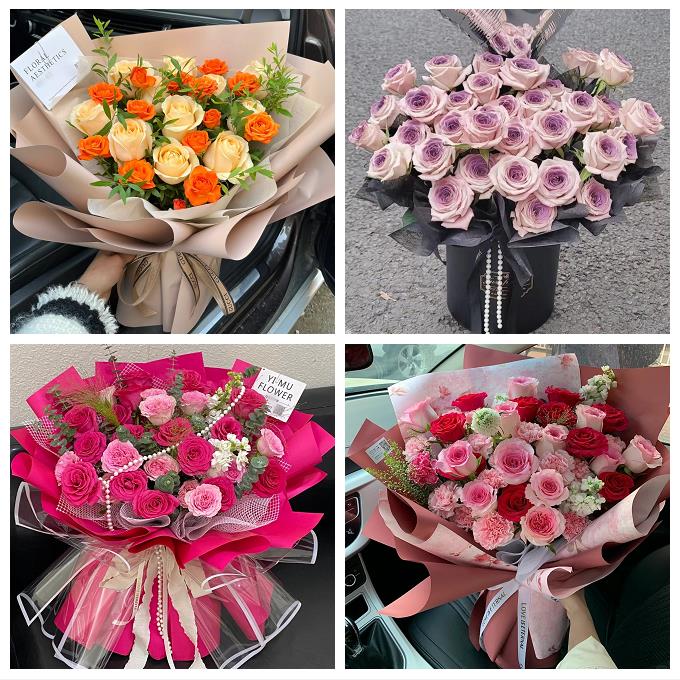 送上海市青浦区重固镇白鹤镇鲜花店卡布碎冰蓝紫玫瑰花束同城配送