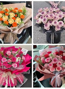 送上海市青浦区重固镇白鹤镇鲜花店卡布碎冰蓝紫玫瑰花束同城配送