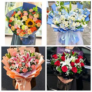 黄山市屯溪区黄山徽州区歙县鲜花店同城配送朋友生日玫瑰百合花束