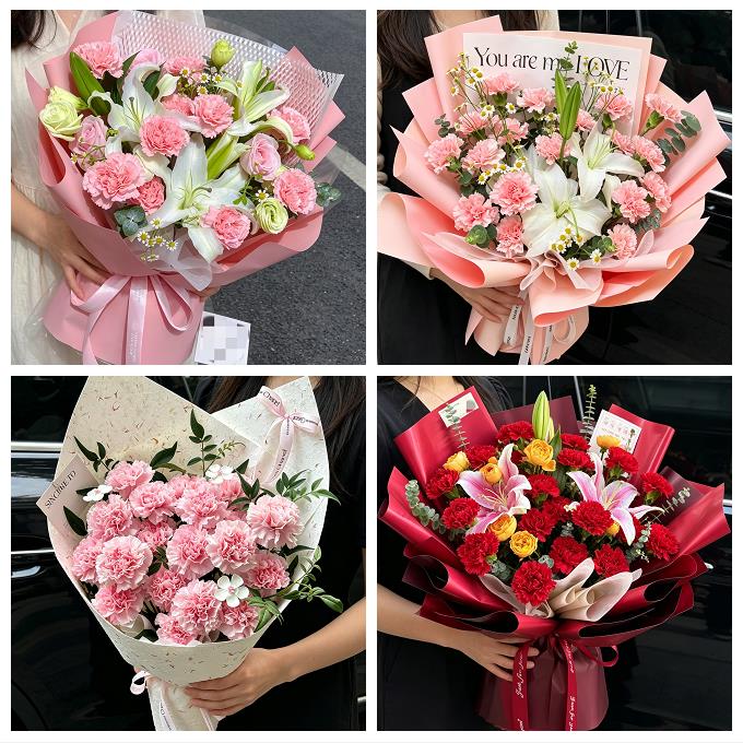 洛阳市栾川县嵩县汝阳宜阳县同城鲜花店送长辈康乃馨百合生日花束