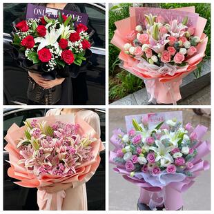 上海市浦东沪东新村金杨新村鲜花店同城配送朋友生日玫瑰百合花束