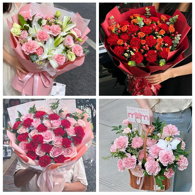 洛阳市吉利洛龙区孟津新安县同城鲜花店送长辈康乃馨百合生日花束