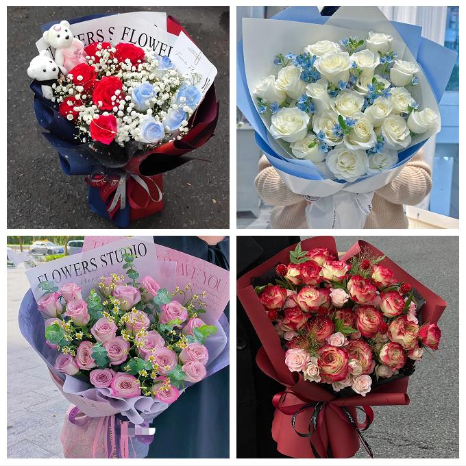 送长春市绿园区双阳区农安县鲜花店卡布碎冰蓝紫玫瑰花束同城配送