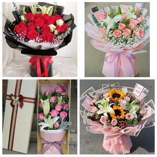 送汉中市镇巴县留坝县佛坪县鲜花店同城配送老婆香水百合玫瑰花束