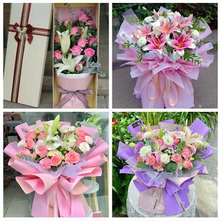 天津河东上杭路东新街鲁山道鲜花店同城配送老婆香水百合玫瑰花束