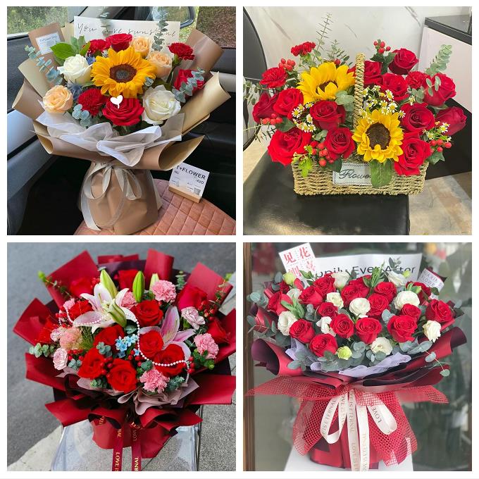 送抚州市崇仁县乐安县宜黄县鲜花店同城送女朋友玫瑰混搭生日花束