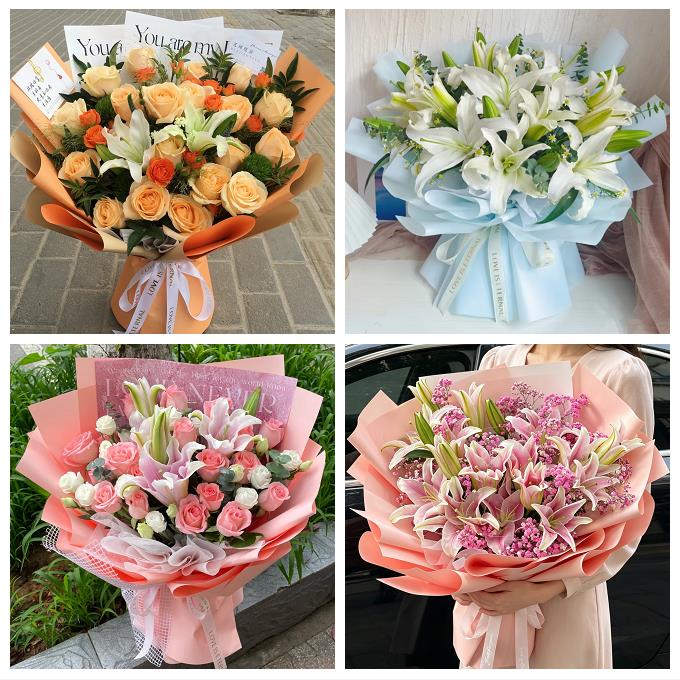 送青岛市即墨市平度市莱西市鲜花店同城配送朋友生日玫瑰百合花束