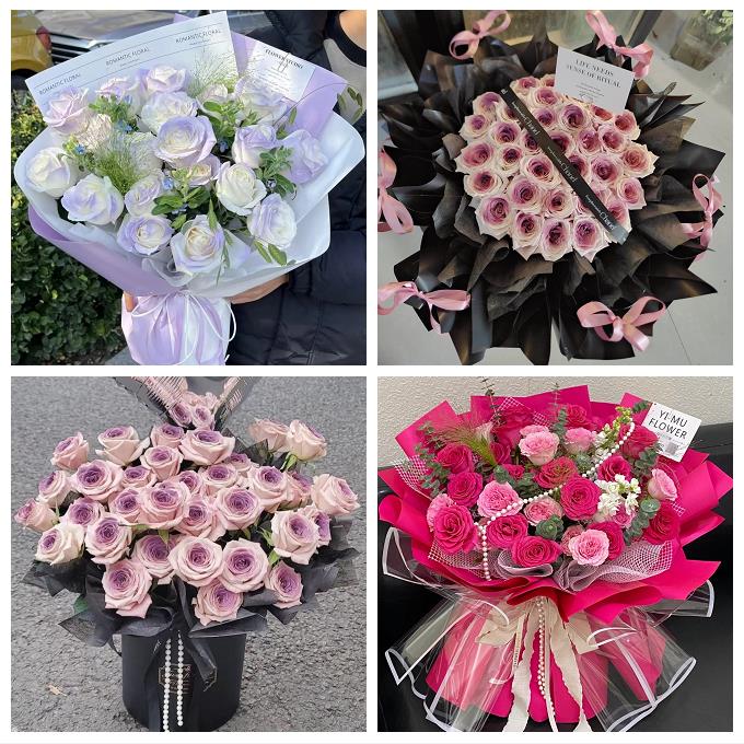 送曲靖市麒麟区沾益区马龙县鲜花店卡布碎冰蓝紫玫瑰花束同城配送