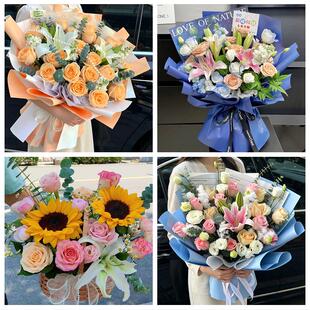 周口市川汇区扶沟西华商水县鲜花店同城配送朋友生日玫瑰百合花束