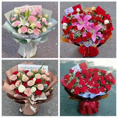 哈尔滨市宾县巴彦木兰通河县同城鲜花店订38妇女节康乃馨百合花束