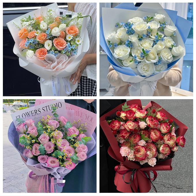 送济南市历下区市中区槐荫区鲜花店卡布碎冰蓝紫玫瑰花束同城配送