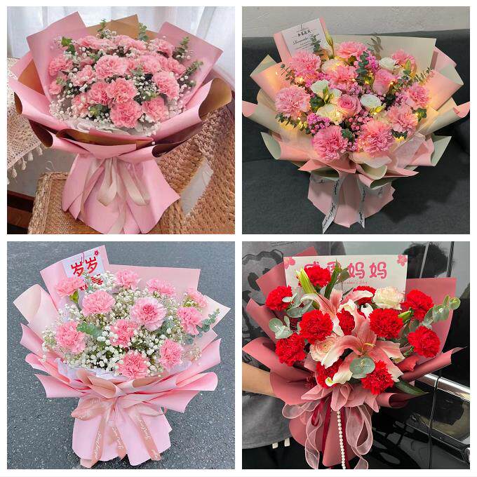 送武汉市武昌区青山区洪山区同城鲜花店订38妇女节康乃馨百合花束