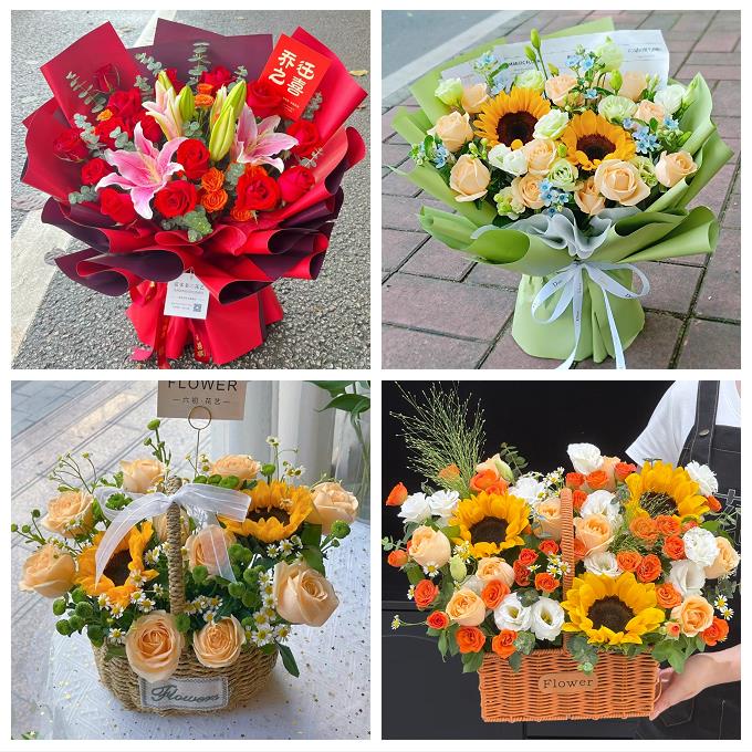 送深圳市光明新区公明龙华镇鲜花店同城送女朋友玫瑰混搭生日花束