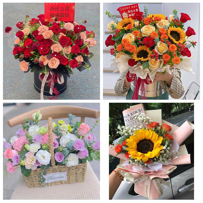 云南昆明市富民宜良石林嵩明县同城鲜花店向日葵玫瑰混搭生日花束