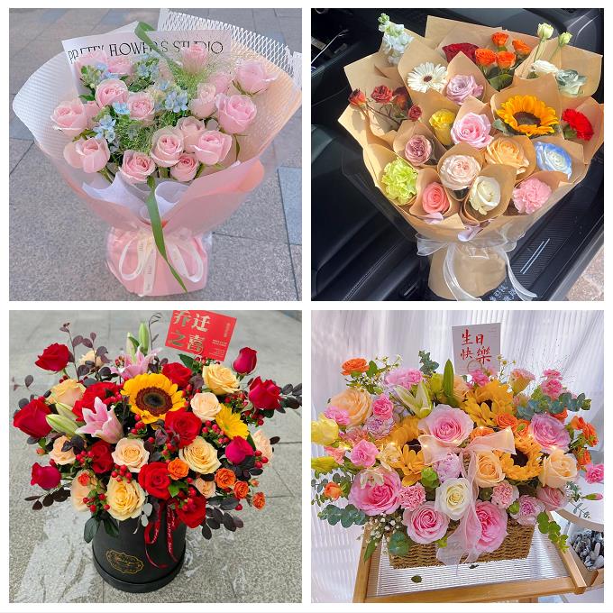 云南德宏州瑞丽市潞西市芒市鲜花店同城送女朋友玫瑰混搭生日花束