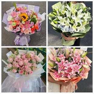 送临夏州临夏市康乐县永靖县鲜花店同城配送朋友生日玫瑰百合花束
