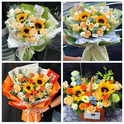 运城市盐湖区临猗万荣闻喜县同城鲜花店成人礼高考向日葵玫瑰花束