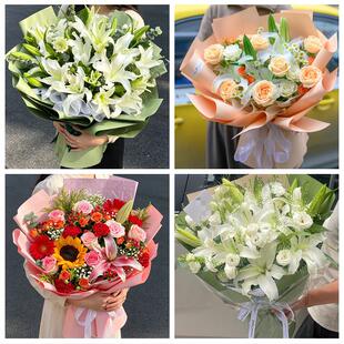 钦州市钦南钦北浦北区灵山县鲜花店同城配送朋友生日玫瑰百合花束