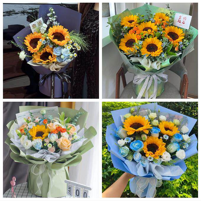 陕西咸阳市彬县长武县旬邑县同城鲜花店订玫瑰向日葵混搭生日花束