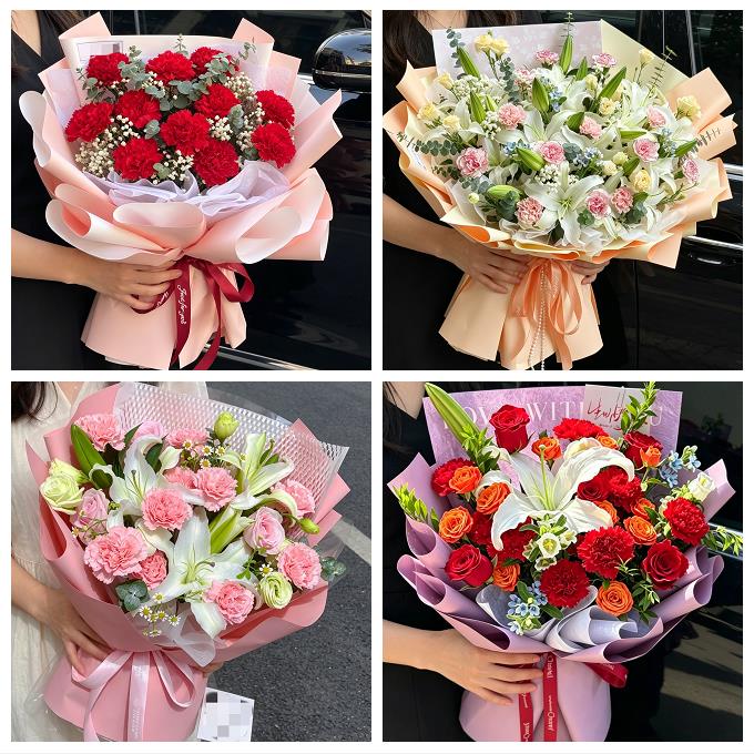 宁夏省吴忠市同心县青铜峡市同城鲜花店送长辈康乃馨百合生日花束