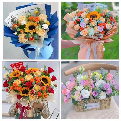 湖南怀化市鹤城区中方县沅陵县同城鲜花店向日葵玫瑰混搭生日花束