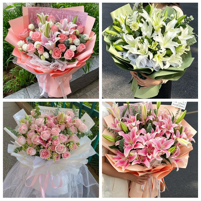 送昆明市宜良县石林县嵩明县鲜花店同城配送朋友生日玫瑰百合花束