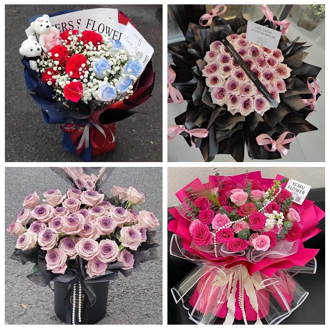 辽源市龙山西安区东丰东辽县鲜花店卡布碎冰蓝紫玫瑰花束同城配送