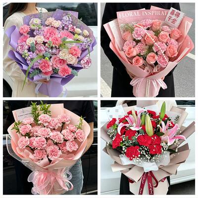 上海市浦东新区书院万祥老港同城鲜花店送父母亲节康乃馨百合花束