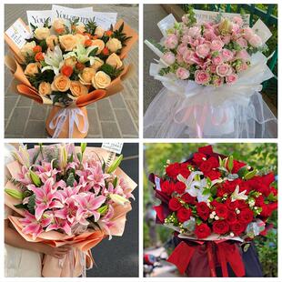 潍坊市临朐昌乐县青州诸城市鲜花店同城配送朋友生日玫瑰百合花束
