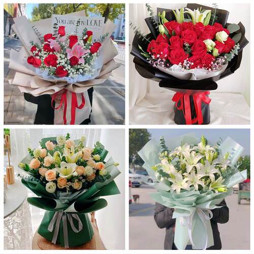 送鞍山市台安县岫岩县海城市鲜花店同城配送老婆香水百合玫瑰花束