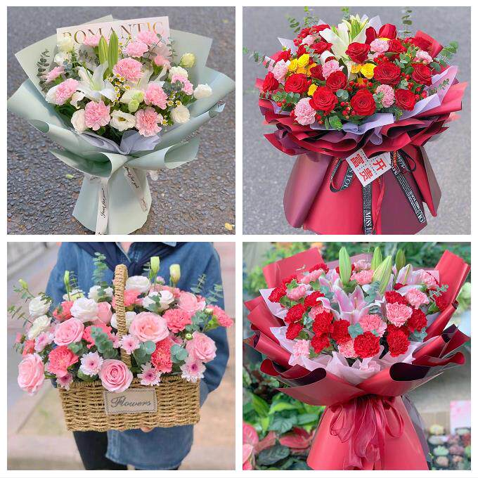 烟台市芝罘福山区牟平莱山区鲜花店订康乃馨百合花束同城配送长辈